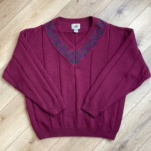 Field Gear Aztec V-Neck Pullover Sweater Men's 2X Burgundy 100% Cotton